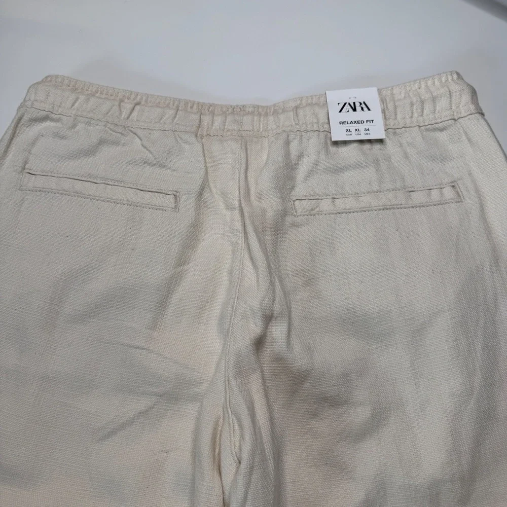 ZARA Relaxed Fit Trousers Cream Textured Drawstring Men's Size XL NWT